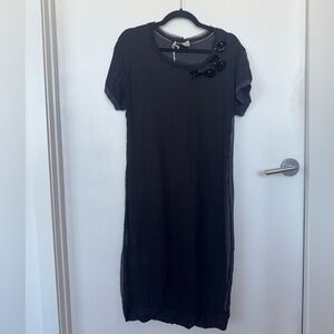 Lanvin Black Midi Dress with Floral Details